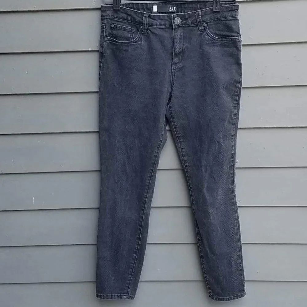 Kut from the Kloth Faded Gray Patterned Mira Ankle Toothpick Skinny Jeans 8